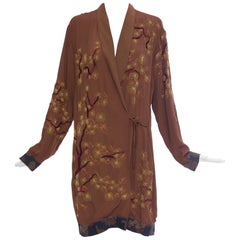 Dries Van Noten Embroidered Kimono Jacket With Printed Cuffs & Hem