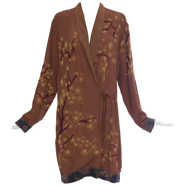 Dries Van Noten Embroidered Kimono Jacket With Printed Cuffs and Hem at ...