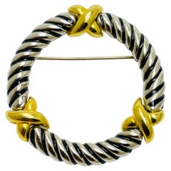 Vintage gold silver tone designer brooch