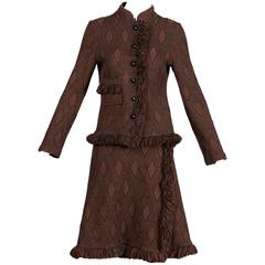 1970s Goldworm Vintage Brown Black Knit Italian Wool Jacket + Skirt Ensemble 7