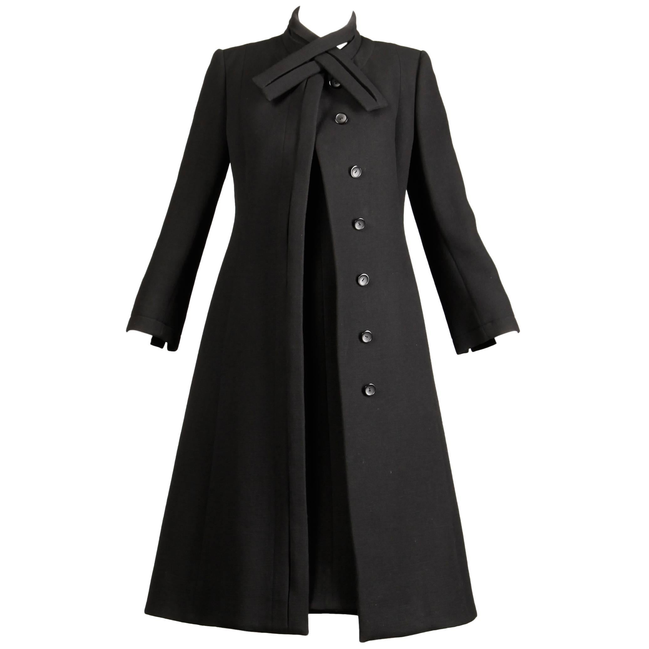 1960s Pauline Trigere Vintage Black Wool Silk Dress + Coat 2-Piece Ensemble