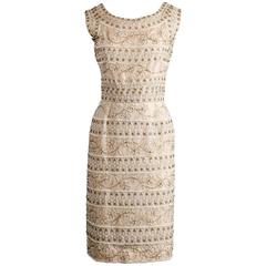 1960s Larry Aldrich Vintage Heavily Beaded Silk Dress with Lace ...