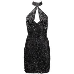 Naeem Khan Riazee Vintage Sexy Cut Out Metallic Beaded Cocktail Dress