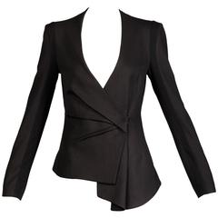 Helmut Lang Black Wool + Silk Asymmetric Avant Garde Blazer Jacket 1