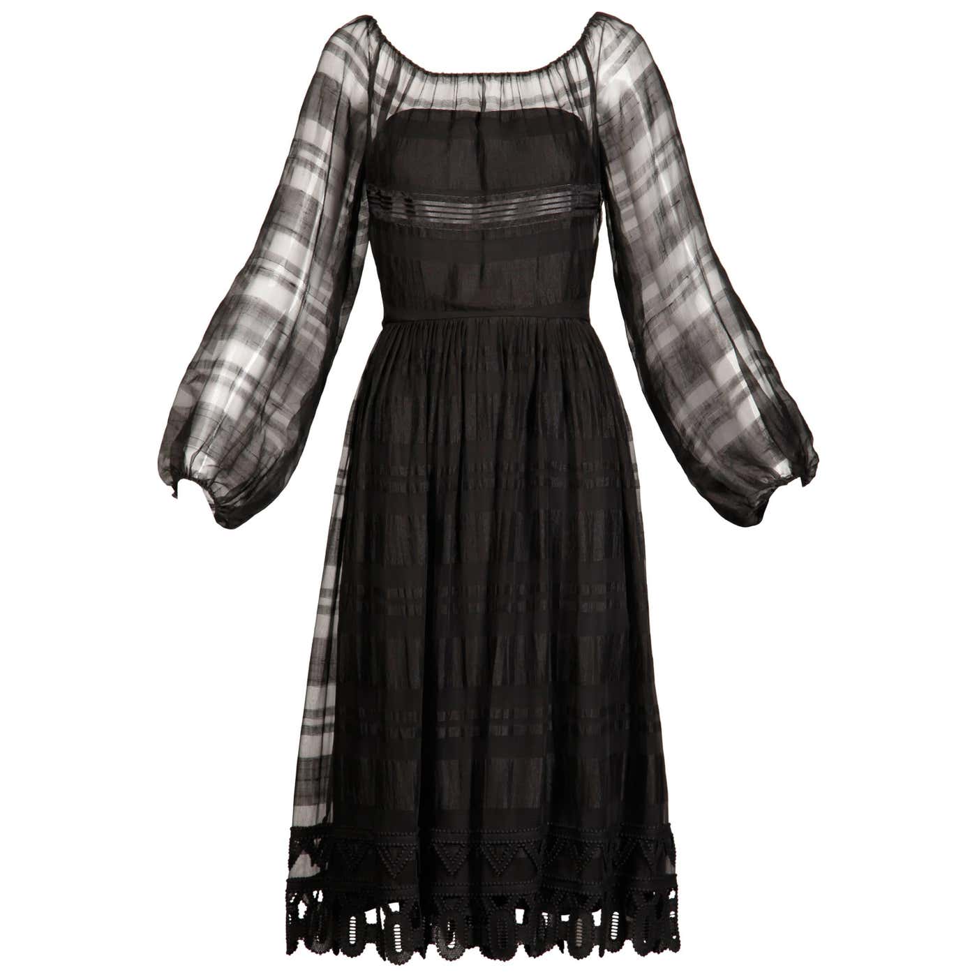 1970s Werle Beverly Hills Vintage Black Sheer Silk + Lace Dress For ...