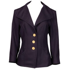 1990s Yves Saint Laurent Vintage Navy Blue Wool Gold Buttons Blazer Jacket