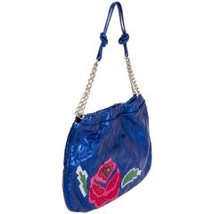 Chanel Metallic Blue Rose Shoulder Bag