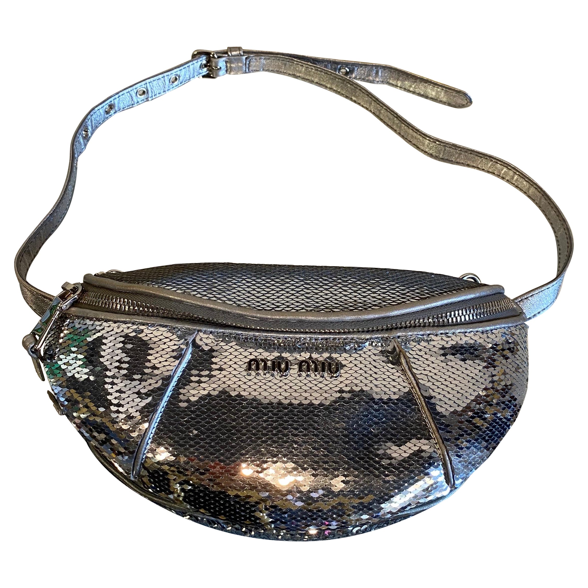 Miu Miu belt bag in silver sequins For Sale