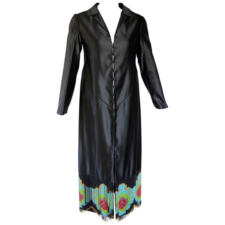 Custom Couture Black Silk Evening Dress Coat with Antique French Beaded