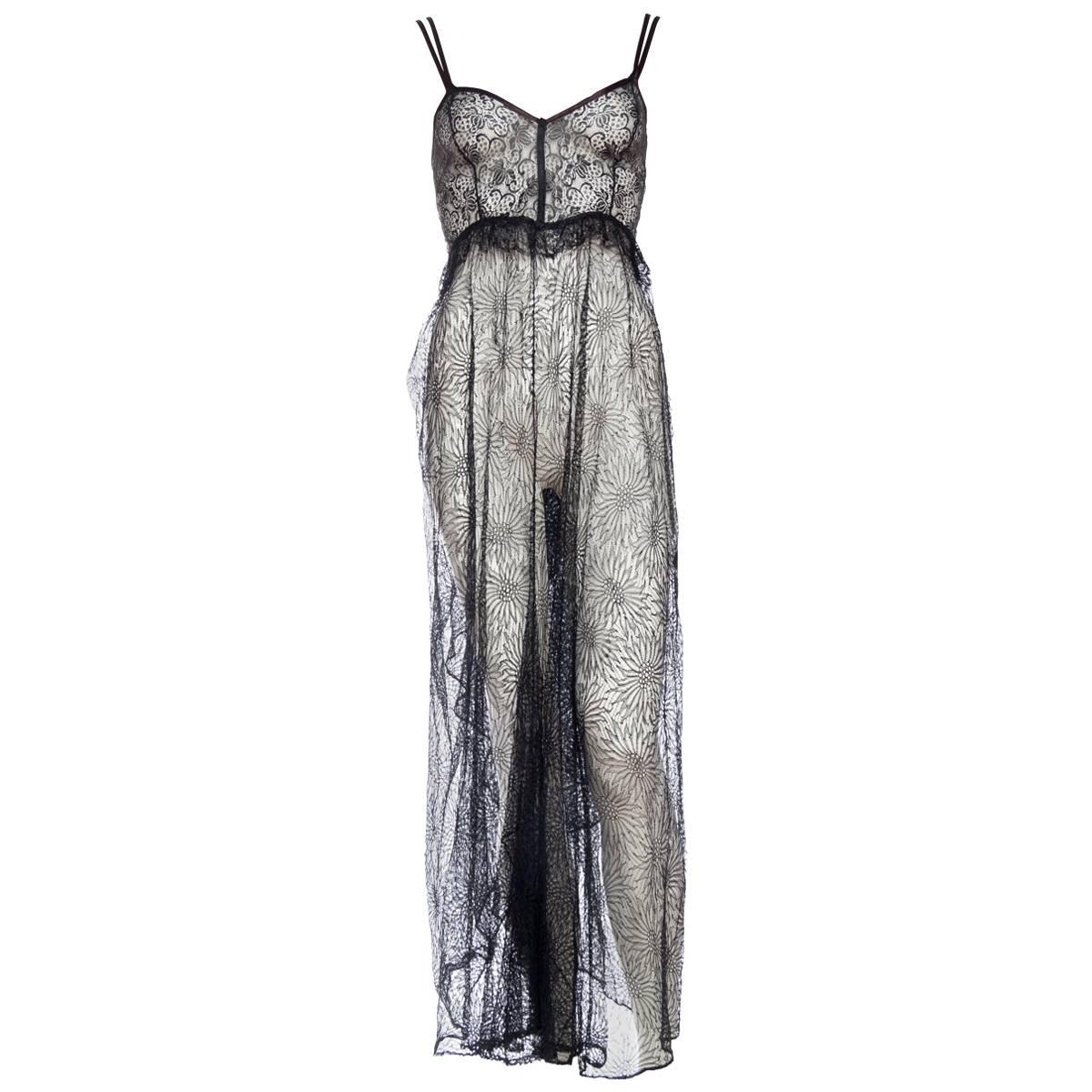 1930s Sheer Black Chantilly Lace Dress