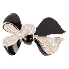 Christian Dior Bow Brooch with Black Rhinestones and Enamel