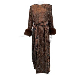 Victor Costa Amber & Brown Cut Velvet W/ Sable Cuffs 1990s