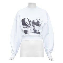 ALEXANDER MCQUEEN 2022 white cotton corset bustier print crop sweater IT38 XS