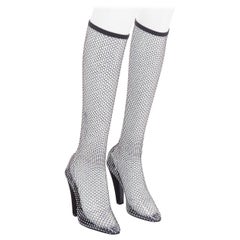 SAINT LAURENT Mesh Crystal 68 iridescent strass stretch sock boots EU39.5