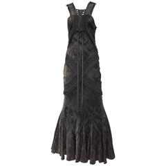 Vintage JOHN GALLIANO Black Silk Jacquard Gown