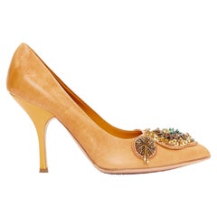 MIU MIU Vintage tan nude bead embellished kitten pumps EU36.5