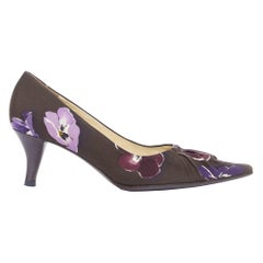 PRADA 2000 Vintage brown purple floral print fabric kitten pumps EU36.5