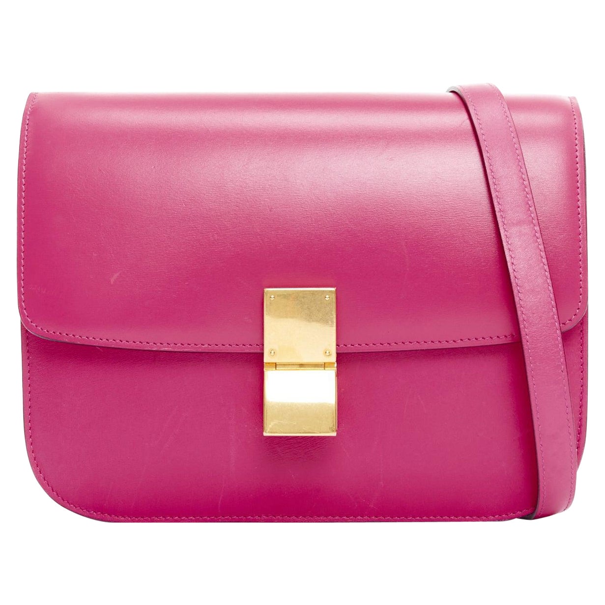 CELINE Phoebe Philo Medium Box hot pink calfskin leather crossbody bag
