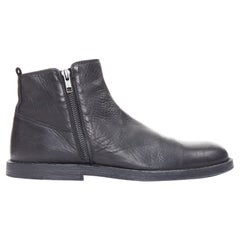 ANN DEMEULEMEESTER Schwarze flache Stiefeletten aus Leder mit doppeltem Reißverschluss EU40,5