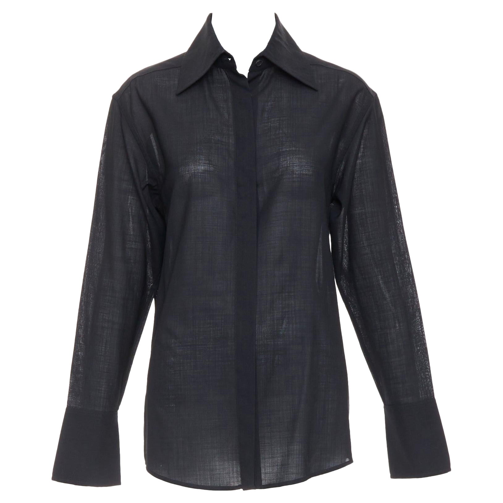 GUCCI Tom Ford black minimal sheer button down dress shirt