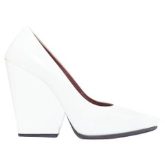 OLD CELINE Phoebe Philo Laufsteg Weiße spitz zulaufende Pumps mit klobigem Absatz EU38,5