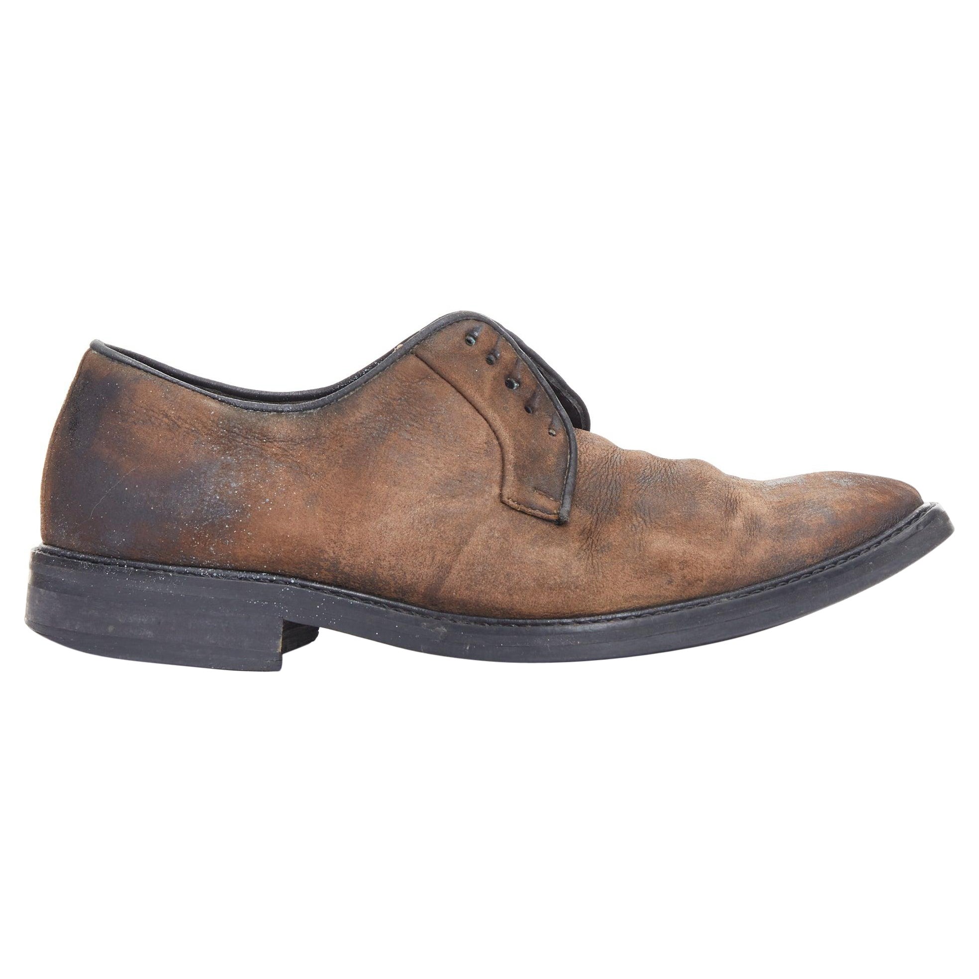 LANVIN Braunes gebürstetes Leder Slipper ohne Schnürung UK5 EU38 im Angebot
