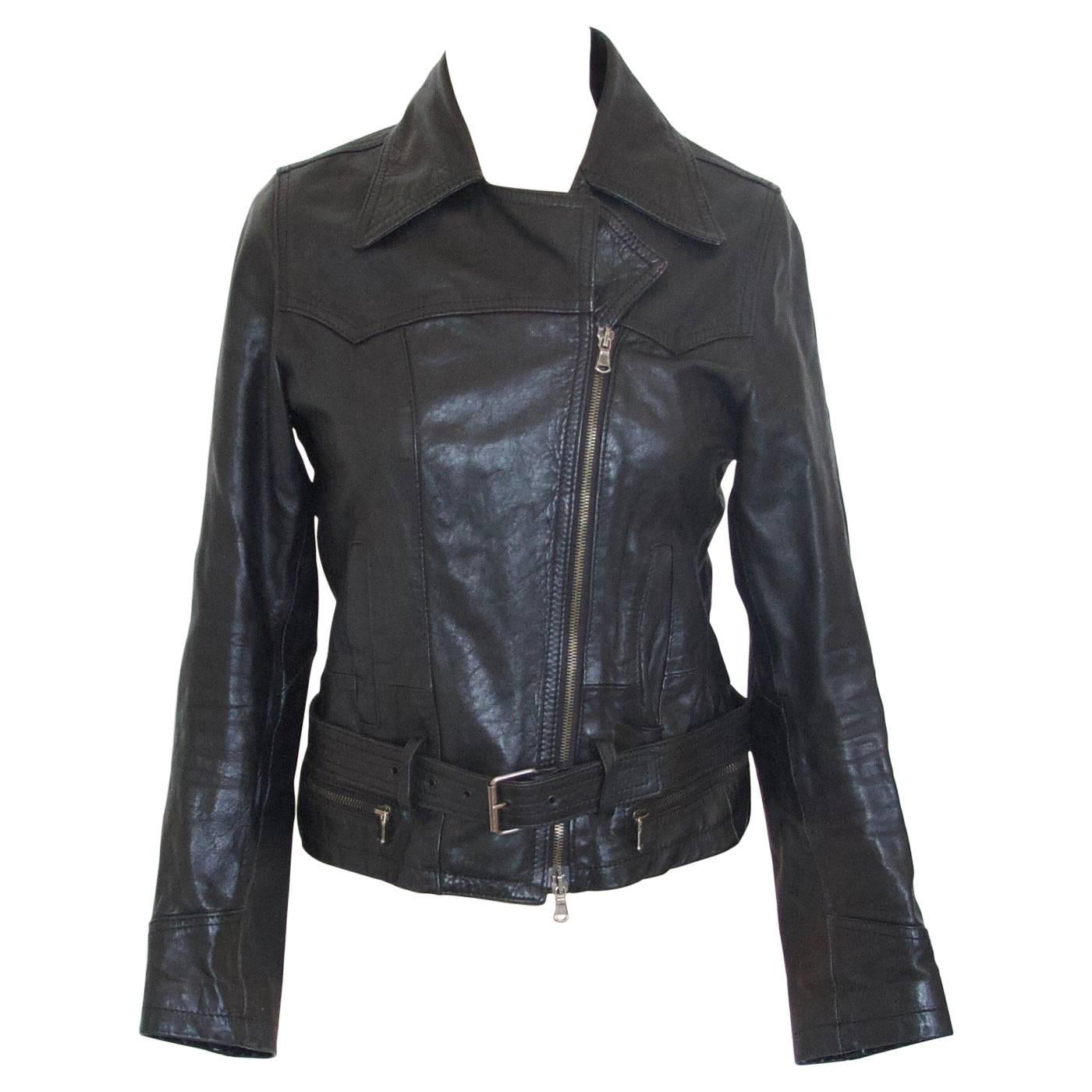 Adriano Goldschmied black leather jacket For Sale