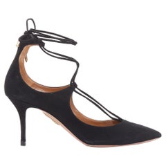 AQUAZZURA Christy 75 in pelle scamosciata nera con lacci a punta e decolletè EU39