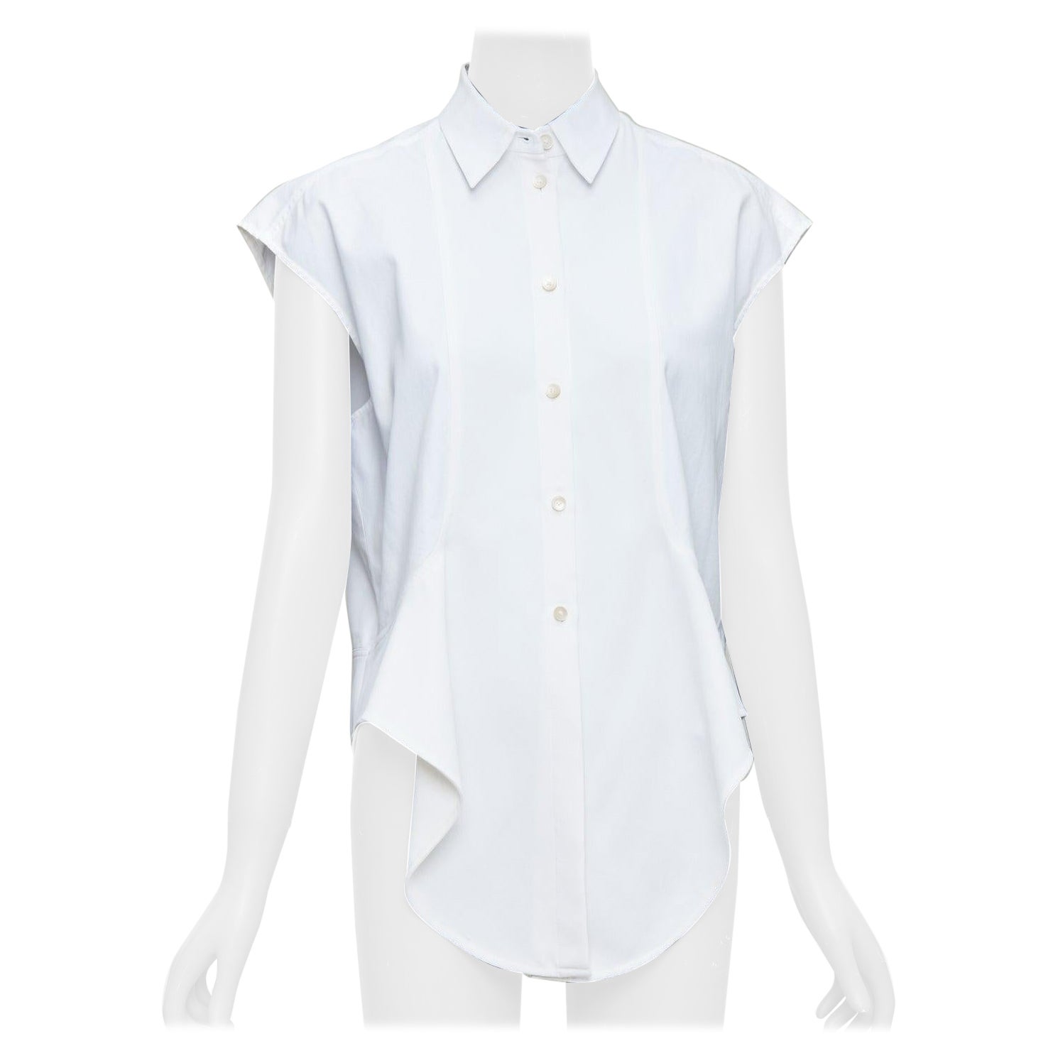 BALENCIAGA white mixed fabric drape cap sleeves collared shirt FR36 S For Sale