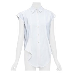 BALENCIAGA white mixed fabric drape cap sleeves collared shirt FR36 S