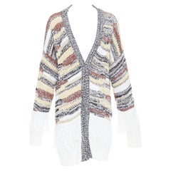 DONDUP cardigan melange marrone bianco in misto cotone con frange IT40 S