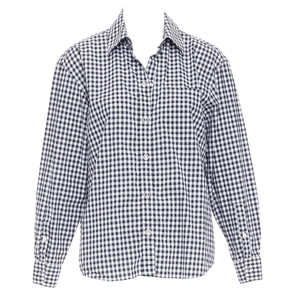 BURBERRY black white cotton check gingham silver snap button shirt IT40 S