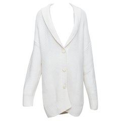 HERMES 100% cachemire Off-White cuir boutons logo cardigan oversize FR34 XS
