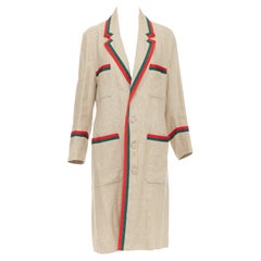 GUCCI Garden Alessandro Michele beige green red web trim long coat