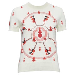 HERMES Vintage Poste et Cavalerie, maglione ricamato in 100% cashmere color crema FR40 L.