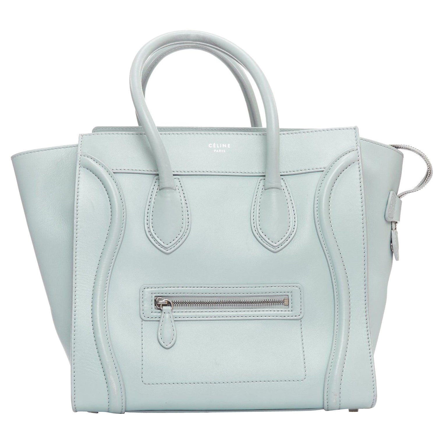 OLD CELINE Luggage Medium pastel blue leather tote bag For Sale