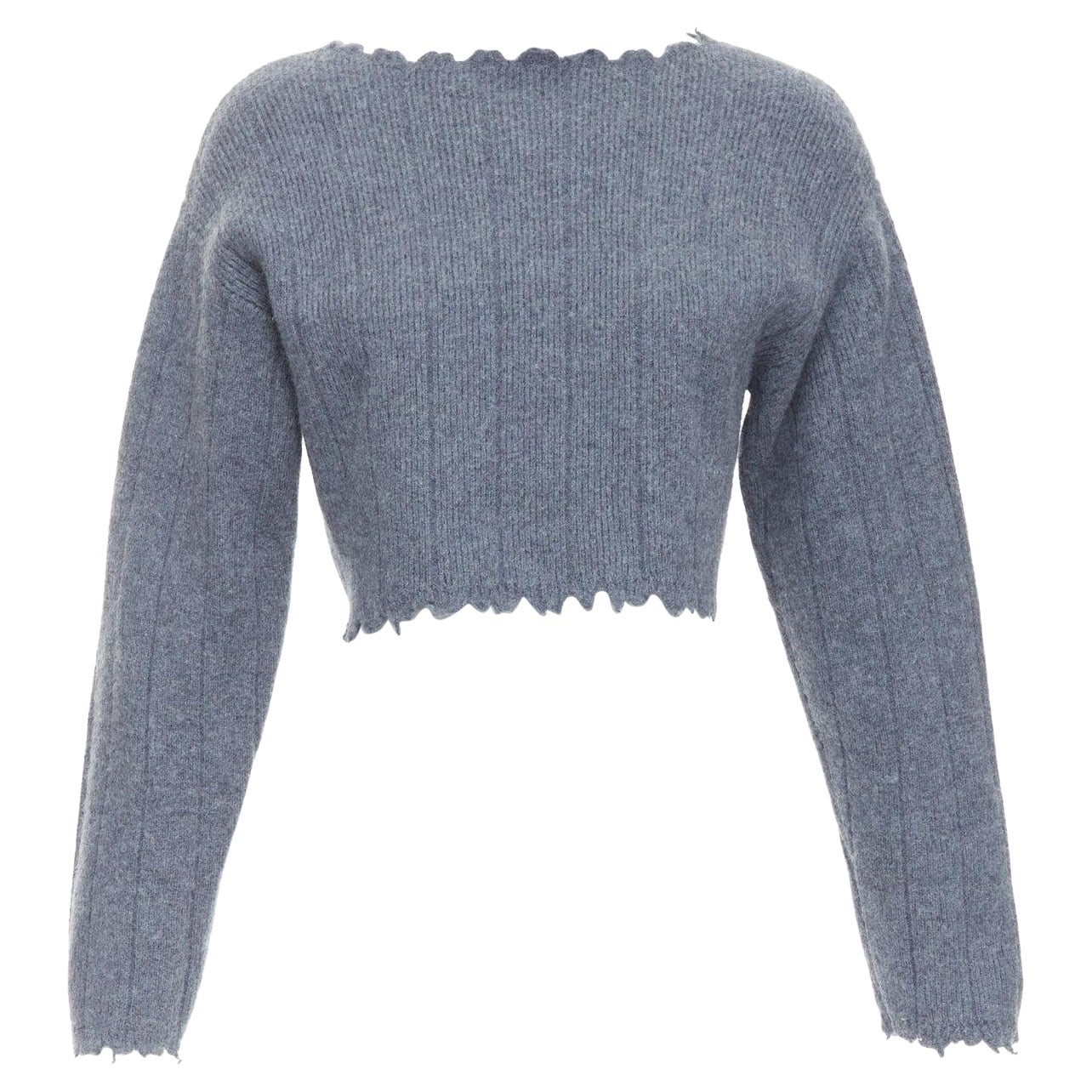 ALEXANDER WANG T 100% merino wool grey distressed edge cropped sweater XS