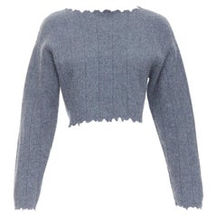 ALEXANDER WANG T 100% Merinowolle Grauer Pullover mit distressed edge cropped edge XS