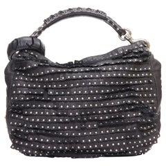 JIMMY CHOO Sky black studded suede fringe cuff strap hobo bag