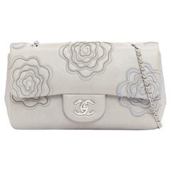 CHANEL 2012 Camellia Follies Ricamata grey leather CC classic flap bag