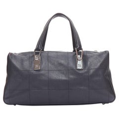 CHANEL 2002 Chocolate Bar black silver logo topstitch boston bag