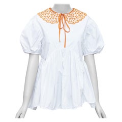 CECILIE BAHNSEN Mie white cotton orange applique collar puff top UK6 XS