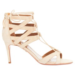 AQUAZZURA Beverly Hills sand suede leather strappy open toes heels EU39