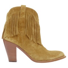 SAINT LAURENT New Western 80 botas western de ante marrón con flecos EU39.5