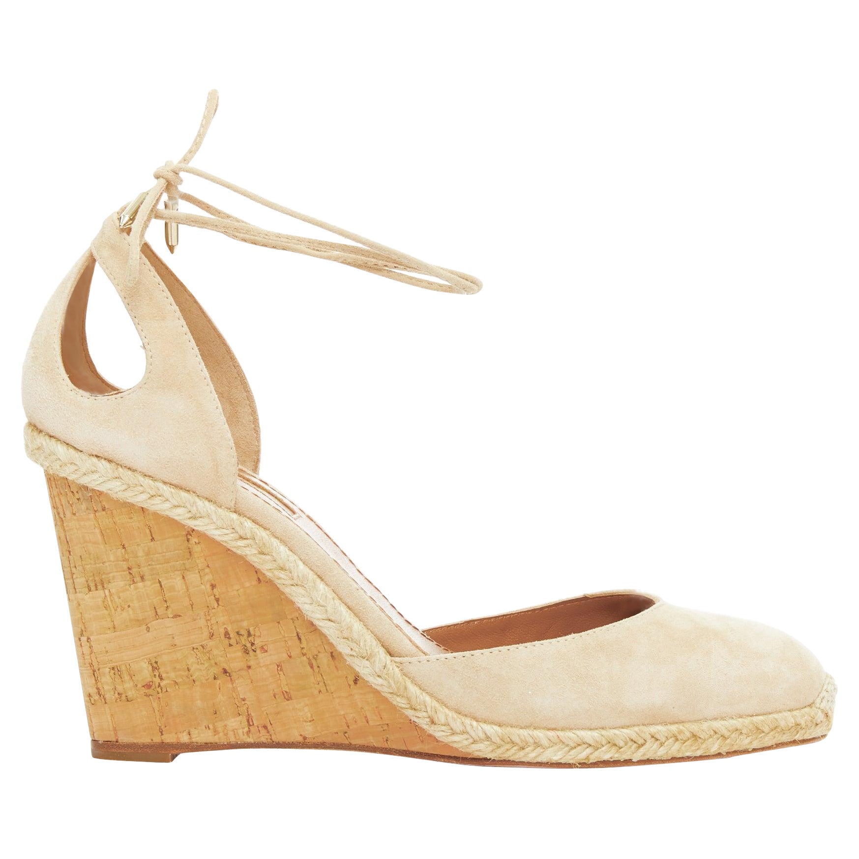 AQUAZZURA Karlie nude suede jute cork wedge pumps EU39 For Sale