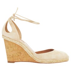 Aquazzura Karlie nuda, camoscio, iuta, sughero, zeppa EU39