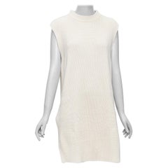 JIL SANDER beige cotton cashmere silk knit sweater dress vest S