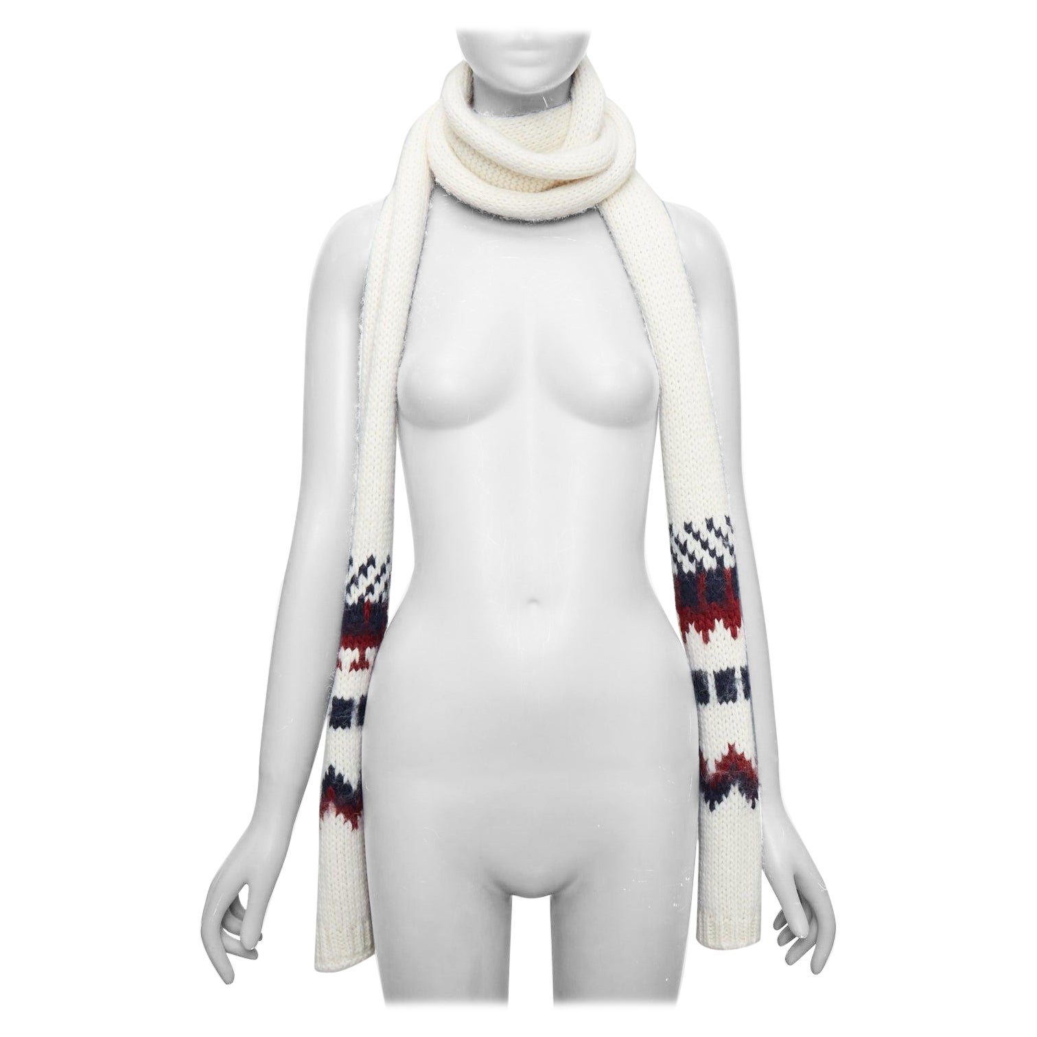 SAINT LAURENT 2013 Hedi Slimane cream virgin wool aztec long wrap scarf
