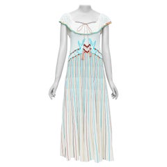 RED VALENTINO abito in cotone multicolore con ricamo di uccelli e maglia plissettata M. Redly