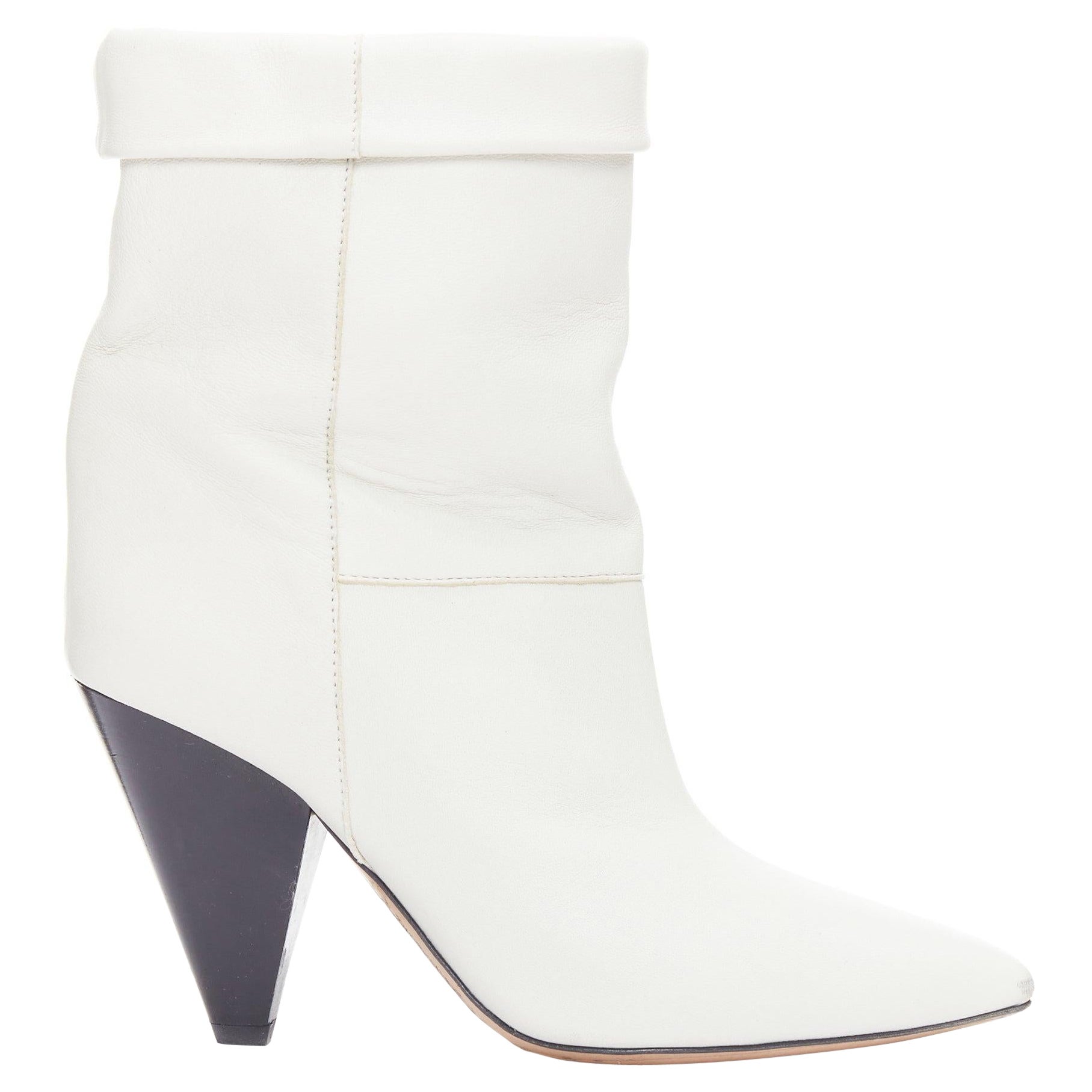 ISABEL MARANT Rouxa off white leather black cone heel boots EU36 For Sale